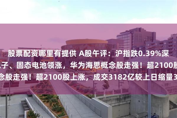 股票配资哪里有提供 A股午评：沪指跌0.39%深成指涨0.21%，消费电子、固态电池领涨，华为海思概念股走强！超2100股上涨，成交3182亿较上日缩量340亿